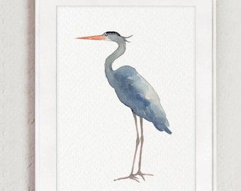 Heron Wall Decor, Egret Home Decor, Heron Wall Art, Blue Heron Painting, Heron Print, Great Blue Heron Lake Bird Print