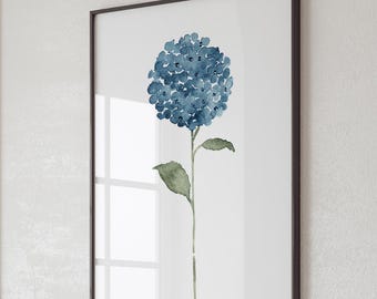 Hydrangea Flower Wedding Gift Poster Gift Idea, Watercolor Blue Floral Wall Art