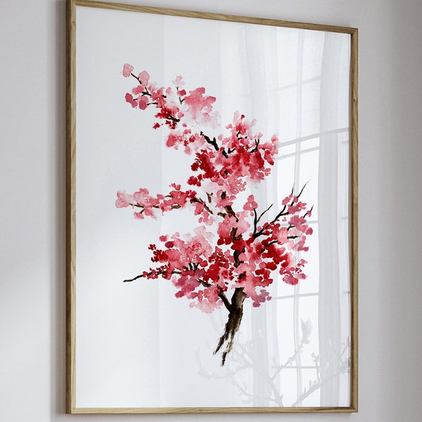 Cherry Blossom Flower, Watercolor Painting, Botanical Print Wall Art, Pink Gifts For Her, Abstract Art Print, Flowering Tree