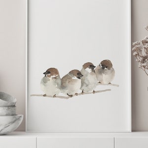 Sparrow Painting, Sparrow Art Print, 4 Sparrows Prints, Sparrow Living Room Art, Sparrow Wall Decor