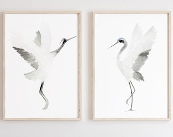 Modern Great Blue Cranes - set of 2 Prints - Extra Large - Minimalist Bird Painting - Watercolor Home Decor - Nursery Wall - Kids Room Art