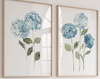 Wall Print set of 2 Hydrangea, Blue Botanical Poster