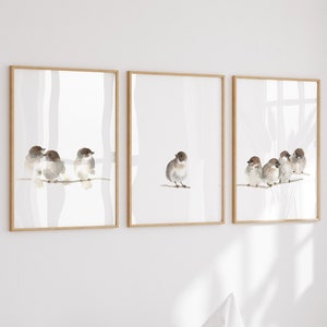 Stampa di uccelli, set di 3 stampe di uccelli, poster per soggiorno con passeri, decorazione da parete per bambini nella sala giochi