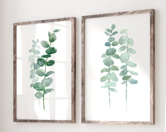 Eucalyptus Art Print - Large Canvas for Modern Farmhouse, Glamourous Grandmillenial Decor, Ideal for Beach House & Country Kitchen set of 2