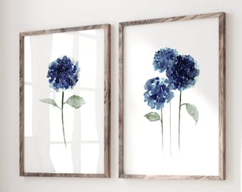 Hydrangea Painting, Watercolor Flower Wall Art, Extra Large Living Room Wall Decor set of 2, Modern Decor Botanical Artwork, Minimalist Art