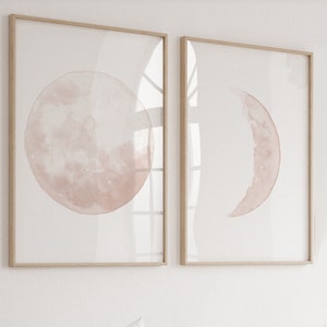 Moon Wall Art, Moon Phase Print, Moon Phases set of 2 Prints, Moon Wall Art, Blush Pink Nursery, Moon Print, Pale Pink Decor