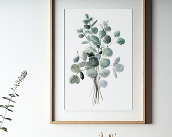 Eucalyptus Watercolor, Green Leaf Painting, Kitchen Bundle Decor, Silver Dollar Wall Art, Minimalist Home Decor, Botanical Living Room Print