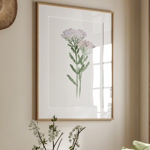 Wild Flower Watercolor Painting, Minimalist Floral Artwork, Milfoil Botanical Art Yarrow Herbs Decor, Kitchen Wall Decor Modern Art Print image 2