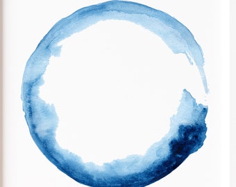 Stampa Enso Circle, arte Zen, pittura ad acquerello, stampa onda blu