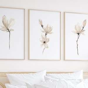 Magnolia Art Print, Magnolia Flower, Taupe Magnolia Wall Decor, Magnolia Wall Art set of 3, Magnolia Print Wall Art Watercolor Painting