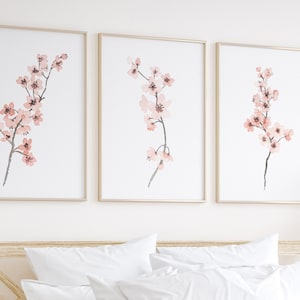 桜の壁アート、桜のプリント、桜のアートプリント、桜の壁飾り、ピンクの花、絵画 3 枚セット