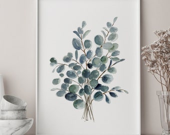 Pacote de eucalipto, pintura em aquarela de eucalipto, impressão de arte de eucalipto, pacote de eucalipto, planta de eucalipto verde