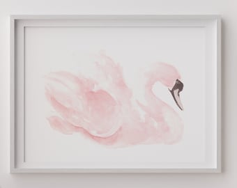 Nursery Decor, Nursery Wall Art, Pink Swan Print, Nursery Wall Decor, Swan Nursery Decor, Swan Wall Hanging, Swan Home Decor