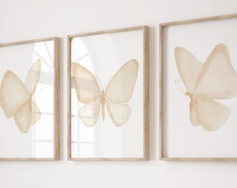 Butterfly Nursery Art Print Set: Beige Watercolor Painting (Digital Download)
