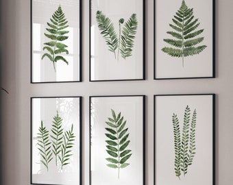 Modern Fern Artwork, Farmhouse Decor, Botanical Wall Art, Fern Leaf Fall Autumn Art, Set of 6 Prints
