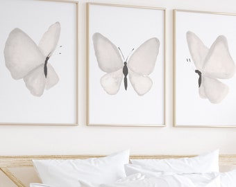 White Butterfly Prints, Classroom Kids Decor, Educational Posters set of 3, Girls Bedroom Wall Art, Homeschool Learning Toddler Playroom