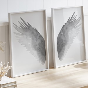 Wings Home Decor, Wings Wall Decor, Wings Illustration set of 2 Wing Grey Wall Decor, Wings Gallery Wall Minimalist Painting