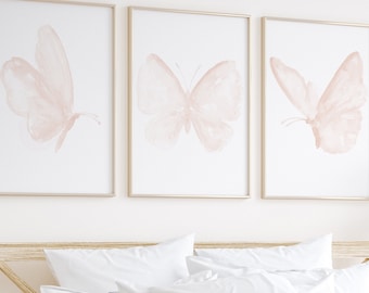 Pink Butterfly Art Prints: Girls Nursery Decor, Set of 3