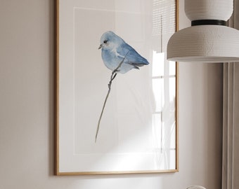 Blue Bird Watercolor, Nature Art, Watercolor Art Print, Bird Art, Blue Bird Print