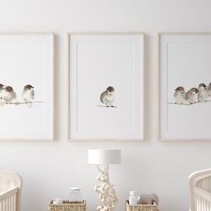 Vogels familie poster, voorouder familieleden set van 3 prenten, Brown Sparrow muur decor, slaapkamer bewakers, Home Nest schilderij van Joanna Szmerdt
