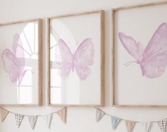 Vlinder muurdecoratie set van 3 prenten, vlinder kunst aan de muur, vlinder kunst print, paarse muur hangen, decoratie vlinder, vlinders afdrukken