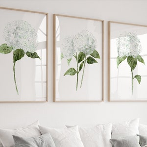 Hydrangea Painting, Hydrangea Print, Hydrangea Wall Art, White Hydrangea Painting, set of 3 Flower, Hydrangea Art Print Living Room Decor