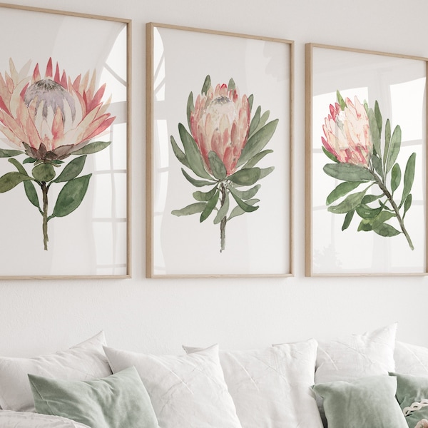 Flower Girl Gift, Protea Flower, Floral Wall Decor, Floral Home Decor, Protea Wall Art, Protea Print, Protea Art, Protea set of 3 Prints