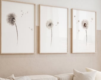 Dandelion Wall Art, Dandelion Gifts, Dandelion Art Print, Dandelion Wall Decor, Dandelion Flower, set of 3 Dandelion Wall Hanging Painting