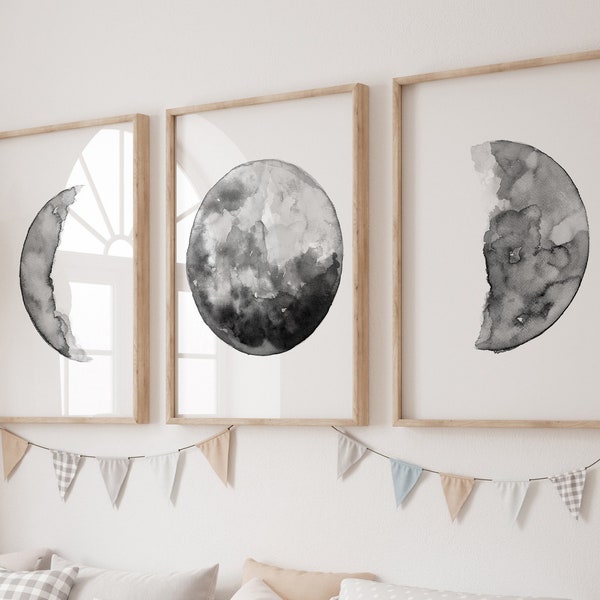 Mond-Wand-Kunstdrucke, Mond-Poster, minimalistische Kunst, Schwarz-Weiß-Druck, Mondphase, abstrakte Schlafzimmer-Wandkunst, Wohnzimmer-Dekor