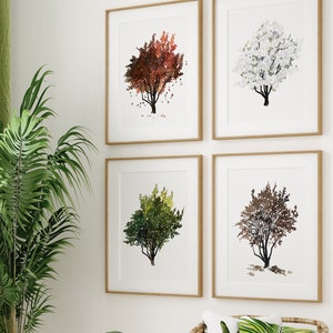 Dogwood Wall Art, Dogwood Art Print, Spring Summer Fall Winter Gallery Wall Decor, set of 4 Tree Prints, Living Room Painting