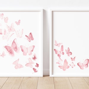 Butterfly Ornament Art Nouveau Butterfly, Baby Pink Painting, Butterfly set of 2 Artworks, Minimalist Poster, Watercolor Nursery Decor