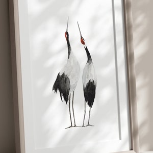 White Crane Art, Crane Black White Print, Minimalist Wall Art, Crane Wall Decor, Heron Modern Poster, Lake Birds Living Room Painting