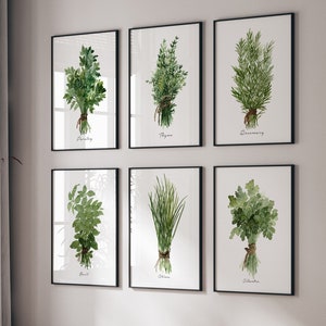 Kitchen Prints, Herbs Kitchen Gallery, Kitchen Wall Art, Kitchen Decor Herb Print, Herbs Painting, Herbs Kitchen Art, Wall Decor set of 6