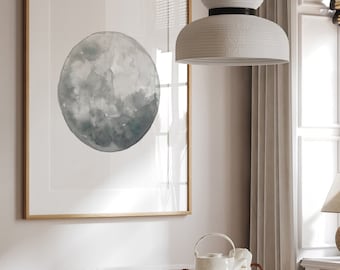 Arte da Lua Cheia, Impressão da Lua para Decoração de Sala de Estar, Arte Abstrata de Parede, Pôster Cinza em Tela Extra Grande, Pintura da Lua Cheia