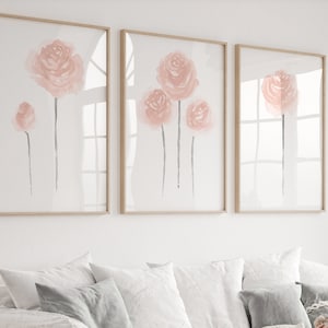 Dipinto ad acquerello Shabby Flower, dipinto floreale di rose per bambina, set di 3 rose rosa cipria