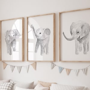 Stampa artistica da parete con elefante, stampa artistica con elefante, set di 3 stampe artistiche da parete per bambini con elefante, stampa artistica per bambini, poster con elefante grigio