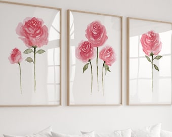 ベビーピンクのバラの壁アート3つの花のセット