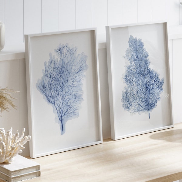 Coral Navy Wall Art Etsy