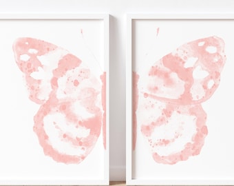 Set di stampe a farfalla in stile Art Nouveau: decorazioni per la cameretta dei bambini in rosa cipria