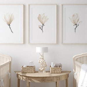Magnolia Print Wall Art, Magnolia Flower, Magnolia Art Print, Taupe Magnolia Wall Decor, Magnolia Home set of 3, Magnolia Plant Poster