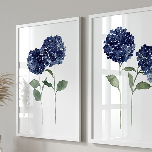 Hydrangea Wall Art Hydrangea Print Flower Set 2 Blue Etsy