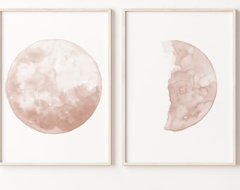 Moon Phase Art Print Set: Abstract Blush Nursery Decor