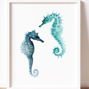 Sea horse art, Sea horse print, Ocean home decor, Gift for Her, Seahorse drawing