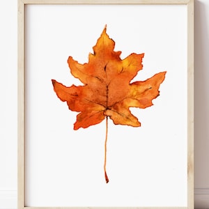 Aquarell Ahornblatt Kunstdruck in Rot & Orange | Herbst Wandkunst für moderne, Boho oder minimalistische Innenräume | Perfekt über Sofa oder Kamin