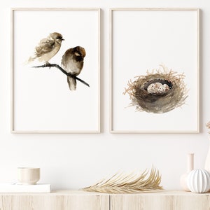 Arte de pared de nido, impresión de nido de pájaro, nido con huevos, arte de nido de pájaro, impresión de arte de nido de primavera, decoración de pared de nido, decoración de nido para el hogar, juego de 2 huevos de Pascua