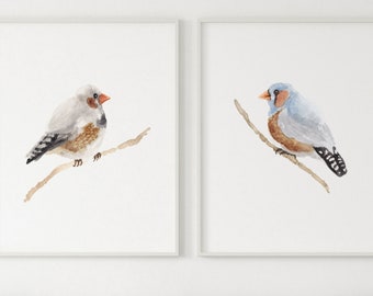 Bird art | Zebra finch print | set of 2 cute birds