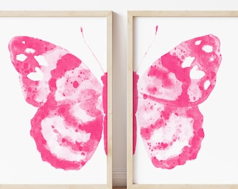 Arfalla da Parete, Immagine con Farfalle, Farfalle per Bambina, Poster per Camera da Letto Bambini, Aquarello Set di 2