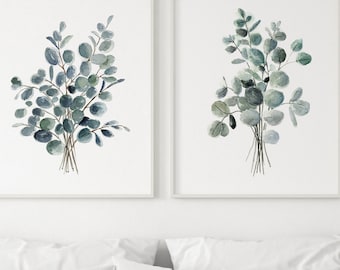 Eucalyptus Print Wall Art, Eucalyptus Art Print, Silver Dollar Eucalyptus set 2 Prints, Green Eucalyptus Bundle Art, Living Room Decor