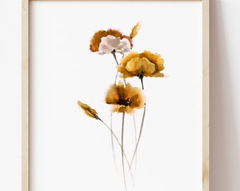 Burnt Orange Poppy Print: Botanical Garden Illustration