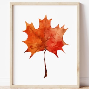 Red Maple Leaf Watercolor Print | Autumn Wall Art | Digital Download for Cozy Home Decor | Fall Artwork for Living Room